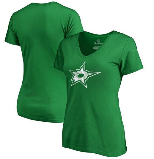 2020 NBA Dallas Stars Fanatics Branded Women St. Patrick Day White Logo TShirt Kelly Green